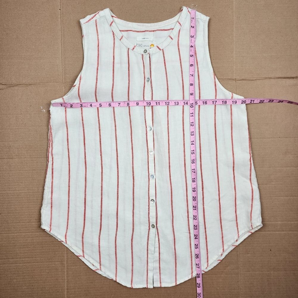C&C California Linen Top White Red Stripes Sleeveless Button Up Shirt Blouse L - Picture 6 of 8